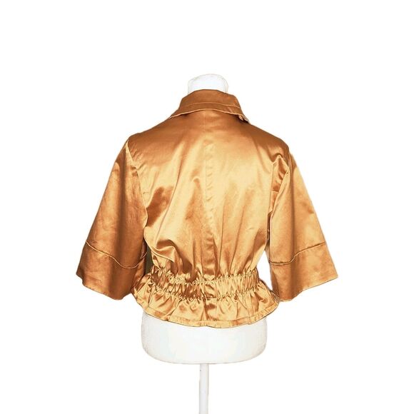 Paris Blues Copper Metallic Shimmer Cropped Jacket 3/4 Sleeve Button Front Large - Picture 4 of 12